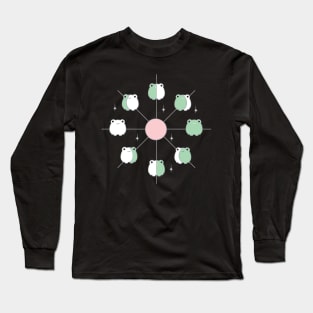 Kawaii Frog Phases of the Moon in Aesthetic Pink and Sage Green Long Sleeve T-Shirt